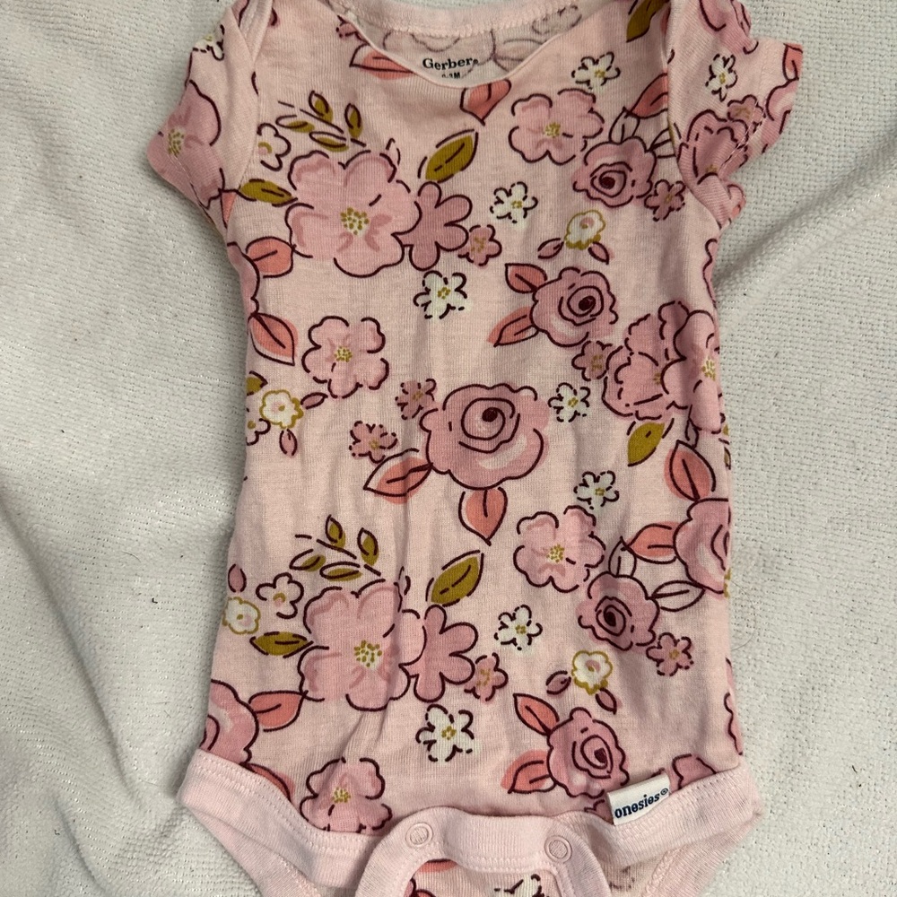 Gerber Light Pink Baby Onesie with Floral Design
